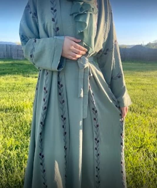 4 Piece Simple Cotton Green Abaya